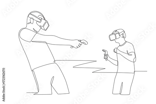 Multiplayer vr shooter concept one-line drawing