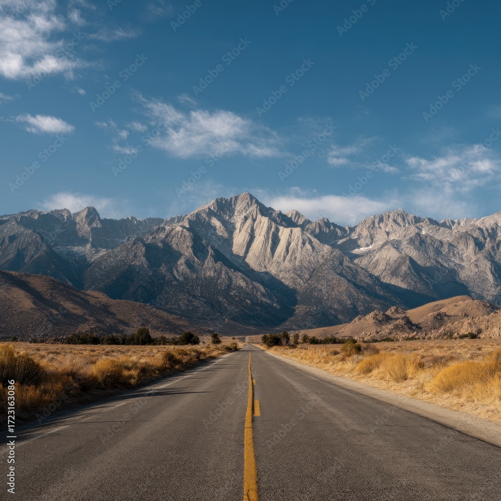 Naklejka premium Scenic highway vanishing point, leading towards majestic mountain range