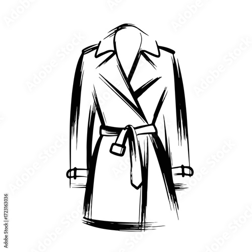 Classic trench coat with belt on white background makes stylish fashion illustration. Showing trench coat, timeless piece, belted at waist.