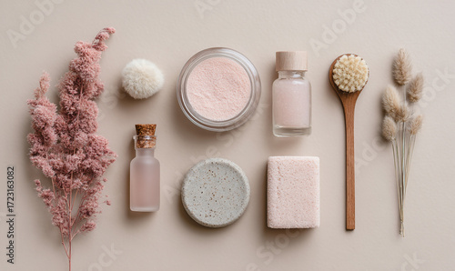 Skincare Flat Lay with Natural Textures