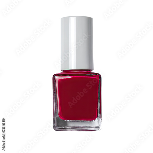 A bottle of crimson nail polish