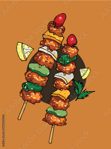 Thai asian foods cuisine handdrawn