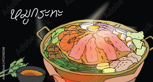 Thai asian foods cuisine handdrawn
