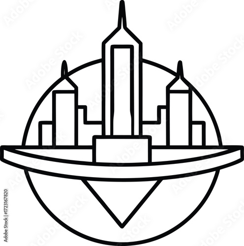 futuristic hydro city design line art illustration