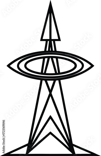 futuristic rotating eco tower line art illustration
