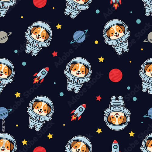 Playful cartoon astronaut dogs exploring space Ideal for childrens products or decor