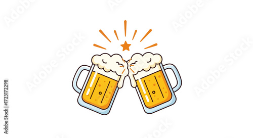 Two beer mugs toasting, symbolizing celebration and friendship cheers vector design