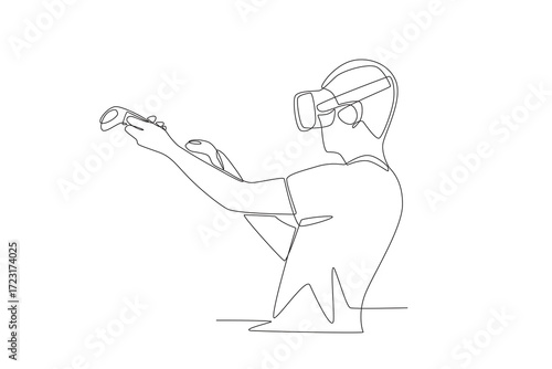 Multiplayer vr shooter concept one-line drawing