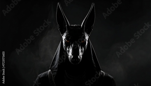 Dark, mystical dog-headed figure