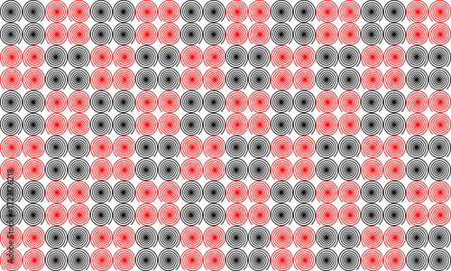 Two tone red and black spin seamless pattern with circles, Fuzzy spin spiral block repeat seamless pattern, design for fabric print or wallpaper, checkerboard, chessboard, check, checkerboard block