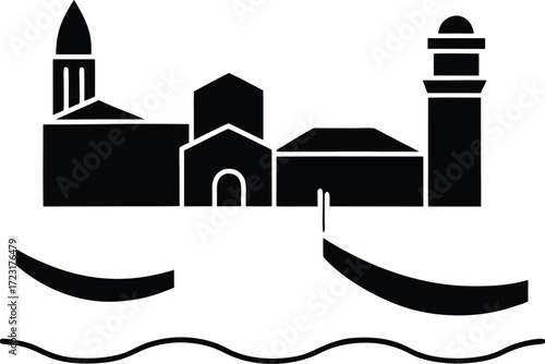 minimal line drawing of venice canal houses