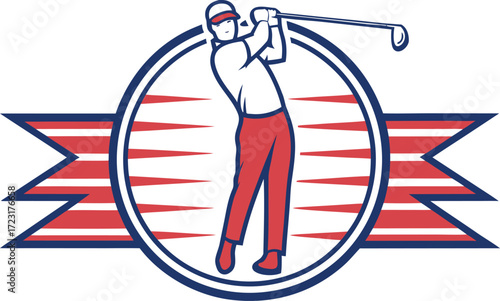 Professional Golf Sports Illustration. Realistic Golf Player Swing Artwork. Golf Club and Ball Sports Design. Athlete Playing Golf Creative Illustration. Stylish Golfer in Action Sports Artwork