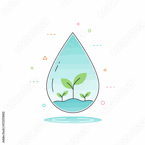Water Drop with Growing Plants Nature's Cycle of Life