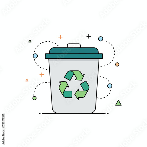 Modern Line Art Illustration of an Eco-Friendly Recycling Container, Symbolizing Waste Management, Environmental Protection, and Sustainable Living Practices for a Greener Future