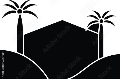 minimalist desert villa with palms line art