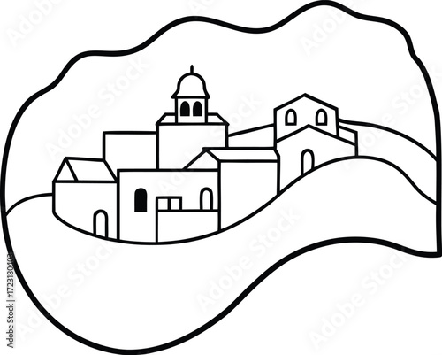 minimalist aerial view mediterranean line art