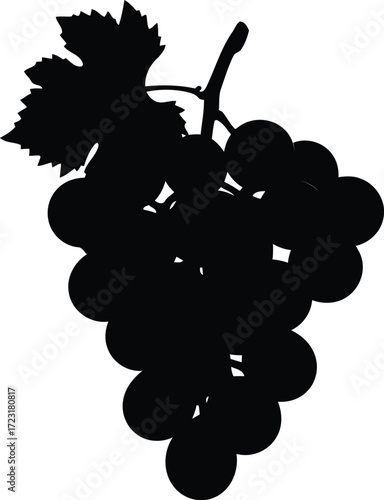 Fresh black grapes bunch silhouette minimalist food ingredient vector