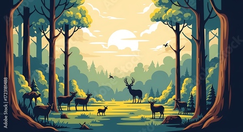 Deer in Forest Glade.