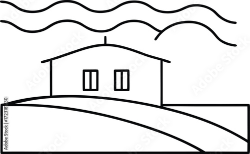 minimalist seafront villa outline line art