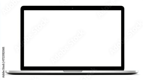 Laptop Screen Showcase: A sleek, silver laptop displays a bright, blank screen, offering a clean and modern design element ideal for showcasing digital content, presentations, or website mockups.