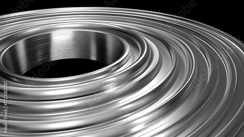 Abstract Close-Up of Smooth Metallic Rings with Shimmering Surfaces in a Dark Background