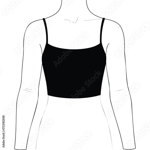 Silhouette Black Square Neck Sleeveless Crop Top Fashion Illustration line art women s clothing design apparel