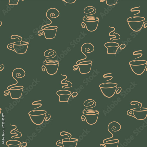 Abstract seamless pattern with color cups. Kitchen doodle background. Design for poster, fabric, textile.