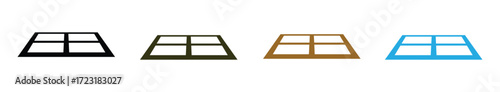 Vector art of a series of window frame illustrations, each rendered in a distinct color palette, showcases a variety of design styles and aesthetic choices, , offering a visual contrast