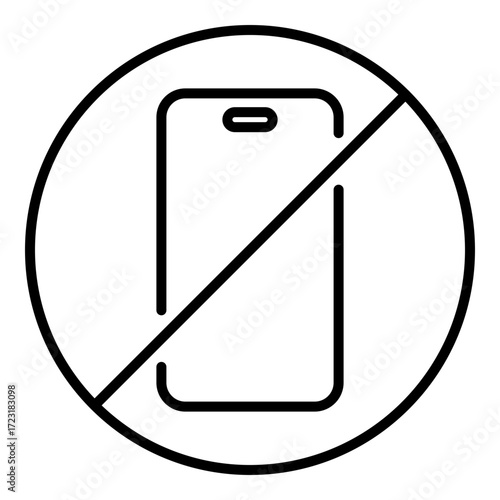 Conceptual icon of a phone with a prohibition sign. Symbolizes digital detox, screen-free time, and mindful living for personal growth.