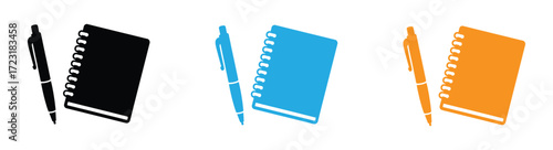 A set of notebooks and pens in black, blue, and orange, offers a vibrant and practical tool for writing. The image captures the essence of organization, isolated on white.