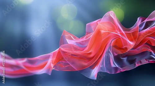 Ethereal Flow of Transparent Fabric in Vibrant Red and Pink Hues with Soft Light and Dreamy Background Effects