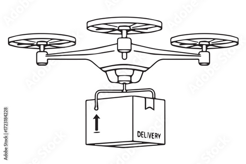 Line art of a drone transporting a package