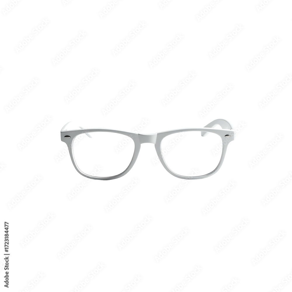 Fototapeta premium A pair of simple, white, rounded eyeglasses, minimalist design, clean lines, no embellishments, presented on a black background