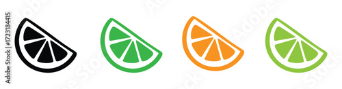 Vector art of four citrus fruit wedges, each displaying a distinct hue, creating a vibrant spectrum of colors that evokes a sense of freshness and natural goodness