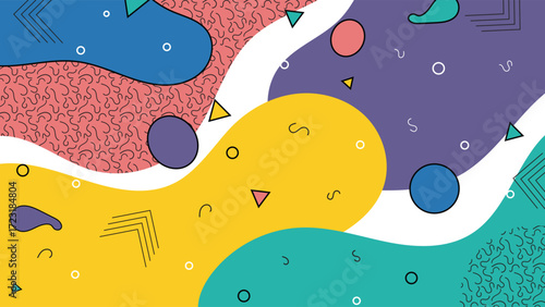 Creative Memphis style abstract background featuring colorful geometric shapes with retro modern design ideal for posters banners covers presentations and trendy digital projects