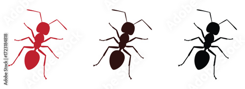 ant logo vector silhouette illustration, vector illustration of ant logo icon design, vector of a black and red silhouette ant, black and red ant silhouette isolated on white background.