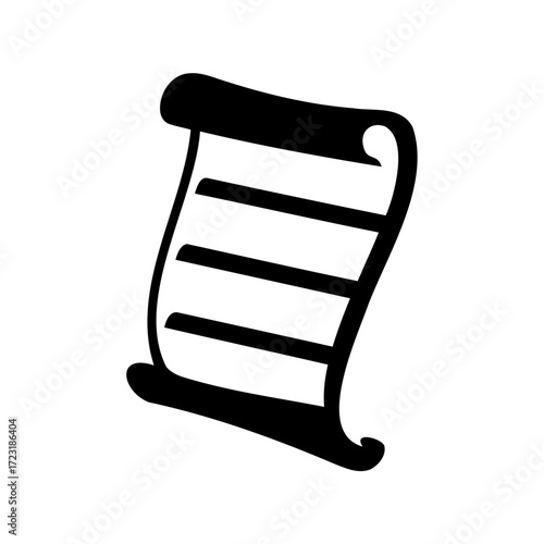 Simple black and white image of an antique scrolled paper or document