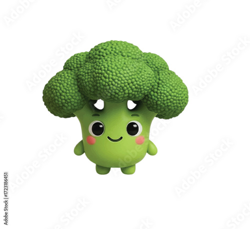 Adorable animated broccoli character with a cheerful smile and rosy cheeks, bringing joy and health to any project.