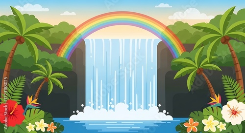 Waterfall Rainbow Landscape.