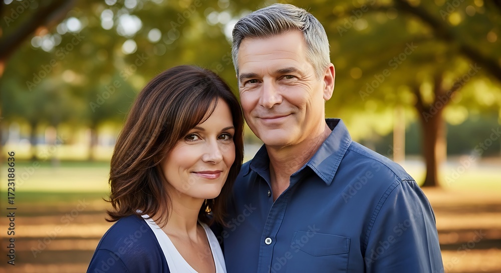 Fototapeta premium Happy middle aged couple in park.