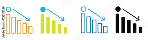 Growth and decline of company profits Isolated vector icon. Company performance indicator. Growing graph icon graph sign.  