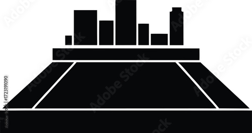 rooftop sports court with skyline line art