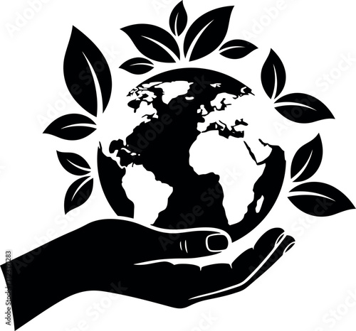 A hand holding a globe with leaves high quality stock photo background perfect for creative commercial and editorial use.