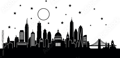 A black and white silhouette of a city high quality stock photo background perfect for creative commercial and editorial use.