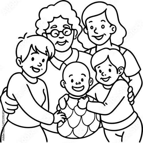 Happy family vector illustration with smiling mother, father, son, and daughter playing together