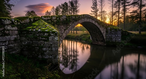 Stone bridge at sunset.