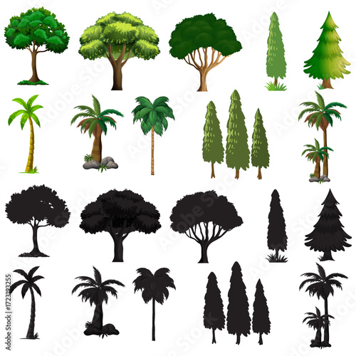 Vintage and modern tree drawings side by side, showing artistic diversity.