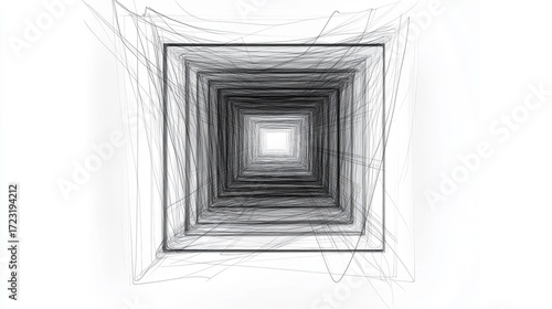 Explore a captivating abstract geometric pattern featuring layered black and white lines. This artwork embodies depth and minimalism for modern designs.