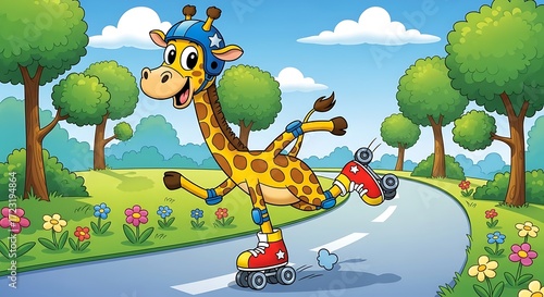 Giraffe Roller Skating.