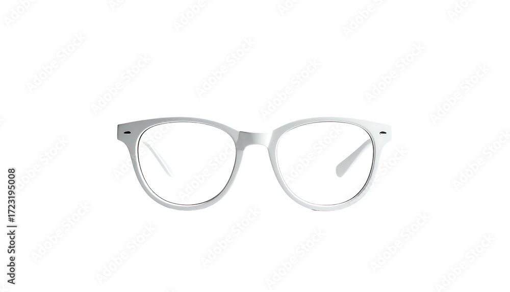 Fototapeta premium A pair of rounded, white-framed eyeglasses with thick rims, shown in a simple, frontal, high-contrast grayscale image against a black background